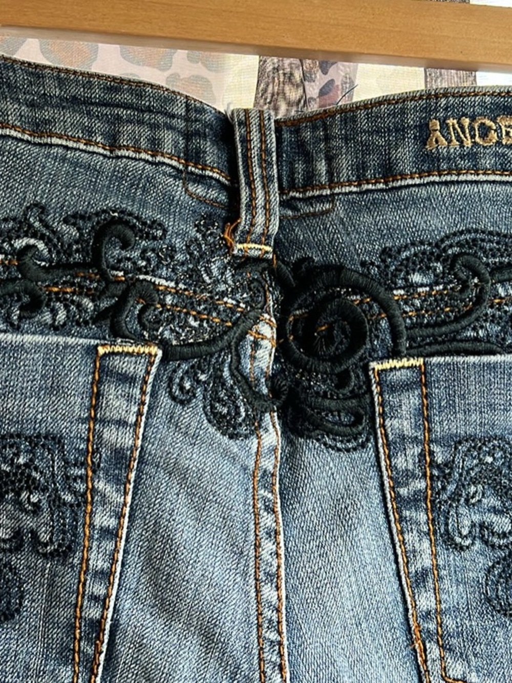 Angels Blue Jeans with Black Embroidered Waist Detail